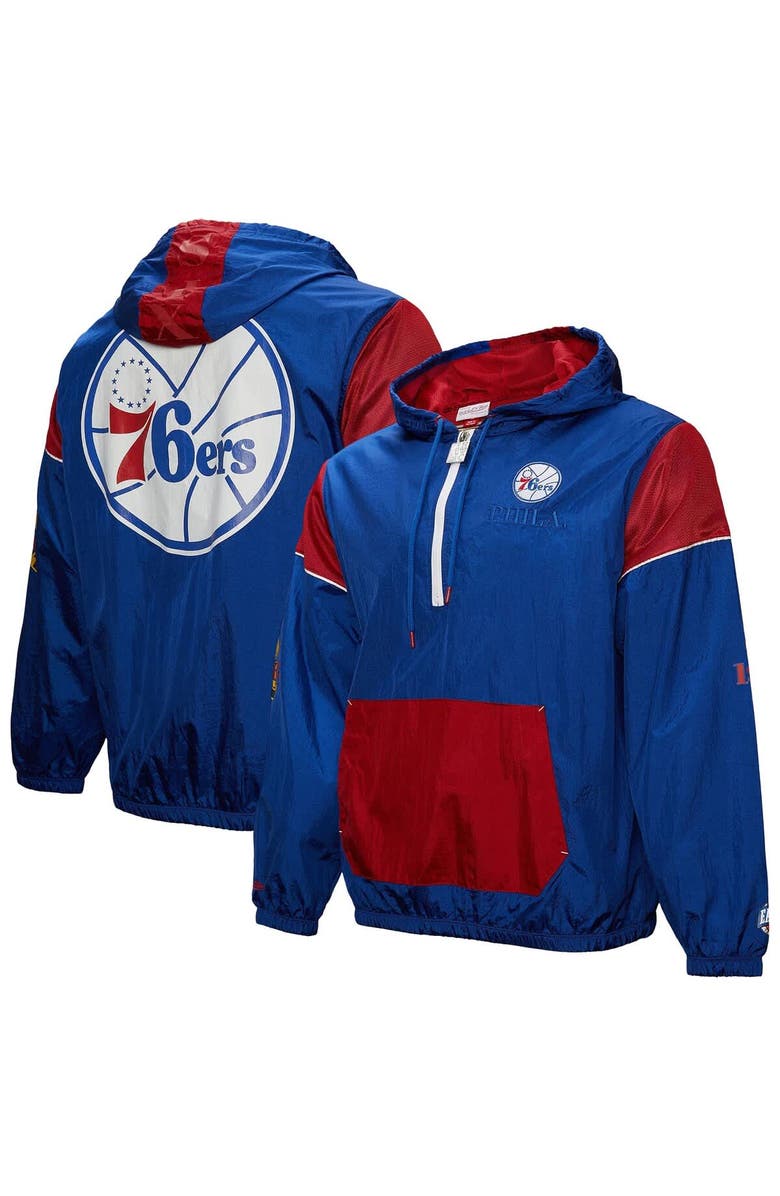 Mitchell & Ness Unisex Mitchell & Ness  Royal Philadelphia 76ers Hardwood Classics Team OG 3.0 Anorak Half-Zip Windbreaker Jacket, Main, color, Royal