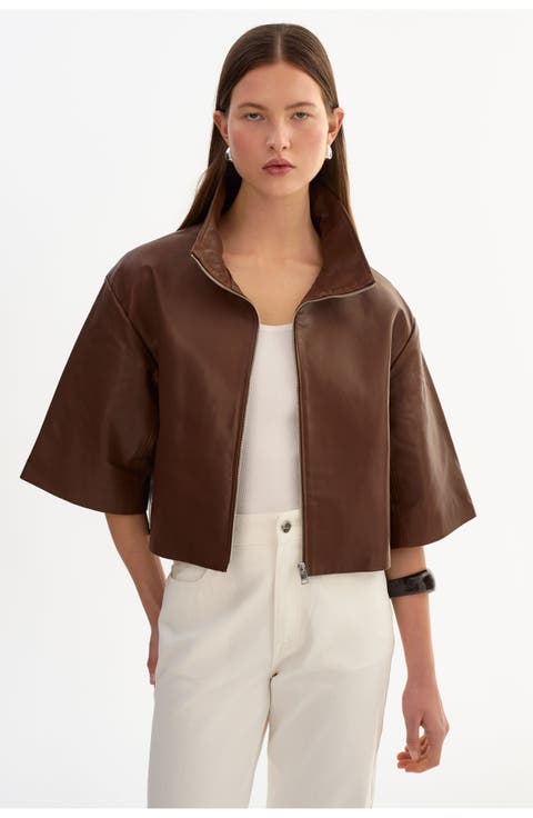 Elin | Leather Funnel Neck Jacket