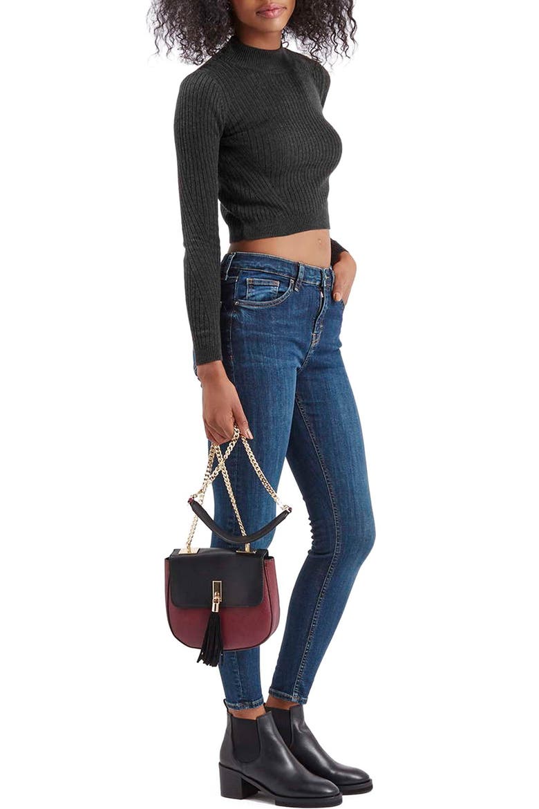 Ribbed Long Sleeve Crop Top, Alternate, color, CHARCOAL
