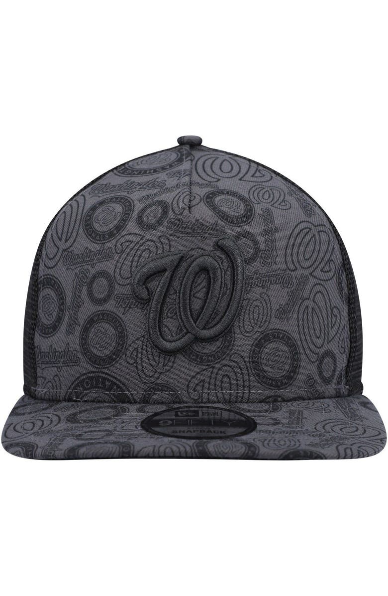 New Era Men's New Era Black Washington Nationals Repeat A-Frame 9FIFTY Trucker Snapback Hat, Alternate, color, Black