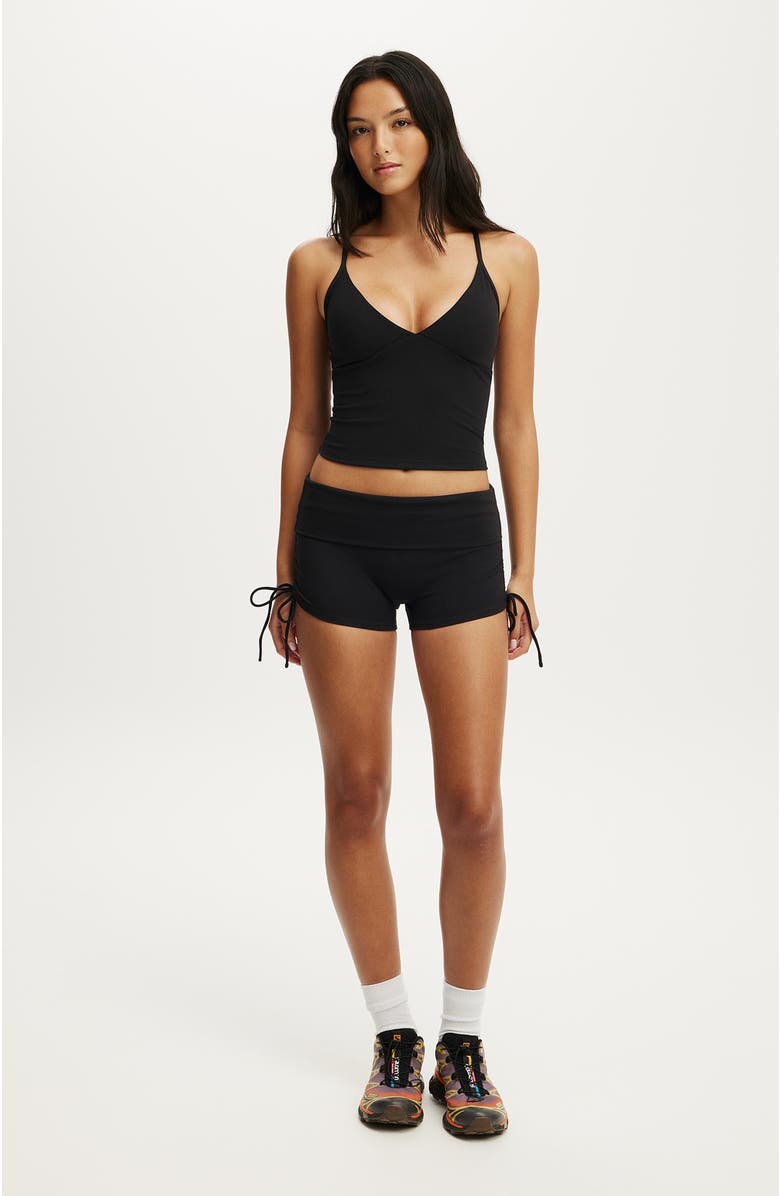 COTTON ON BODY Women's Active Ultra Soft Tie Side Roll Over Micro Short, Alternate, color, Black