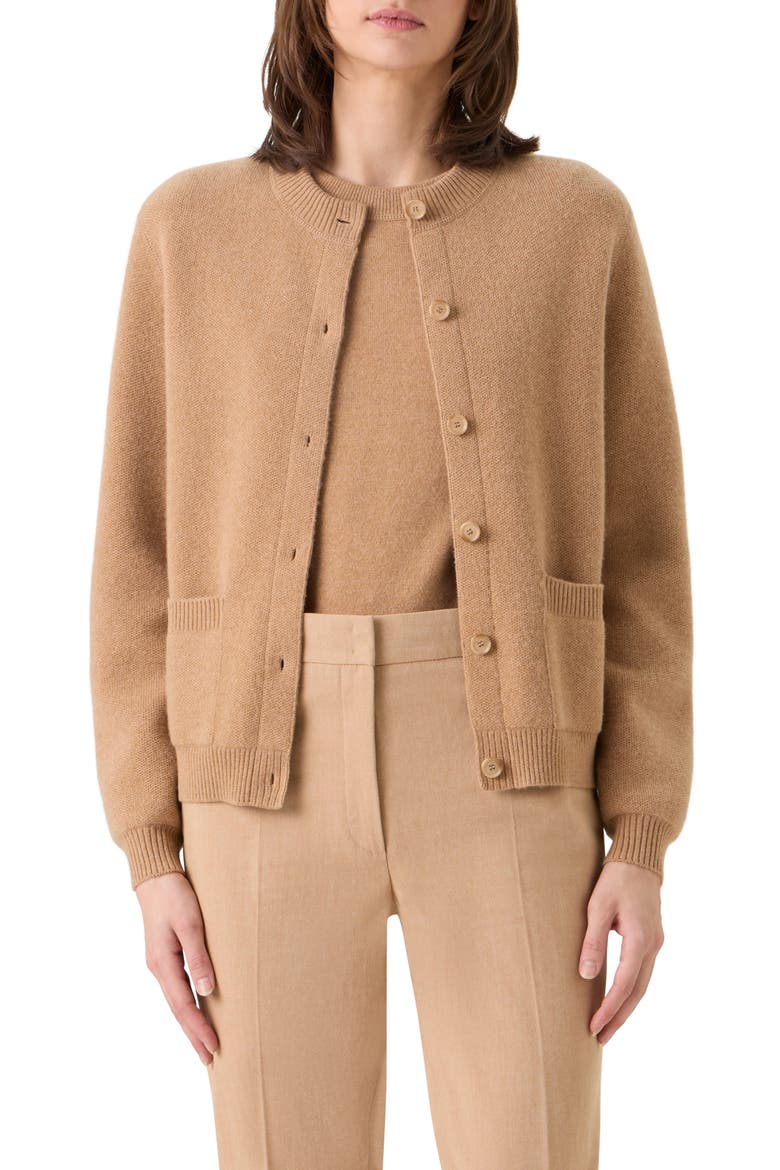 Cashmere Piqué Cardigan, Main, color, CAMEL