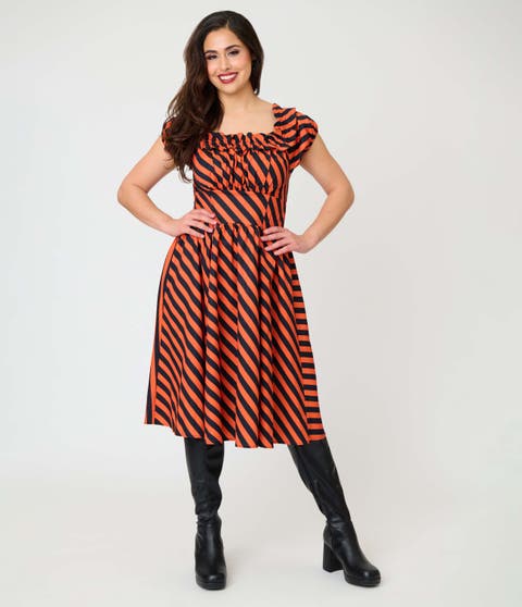 1950s Off The Shoulder Ruffle Swing Dress