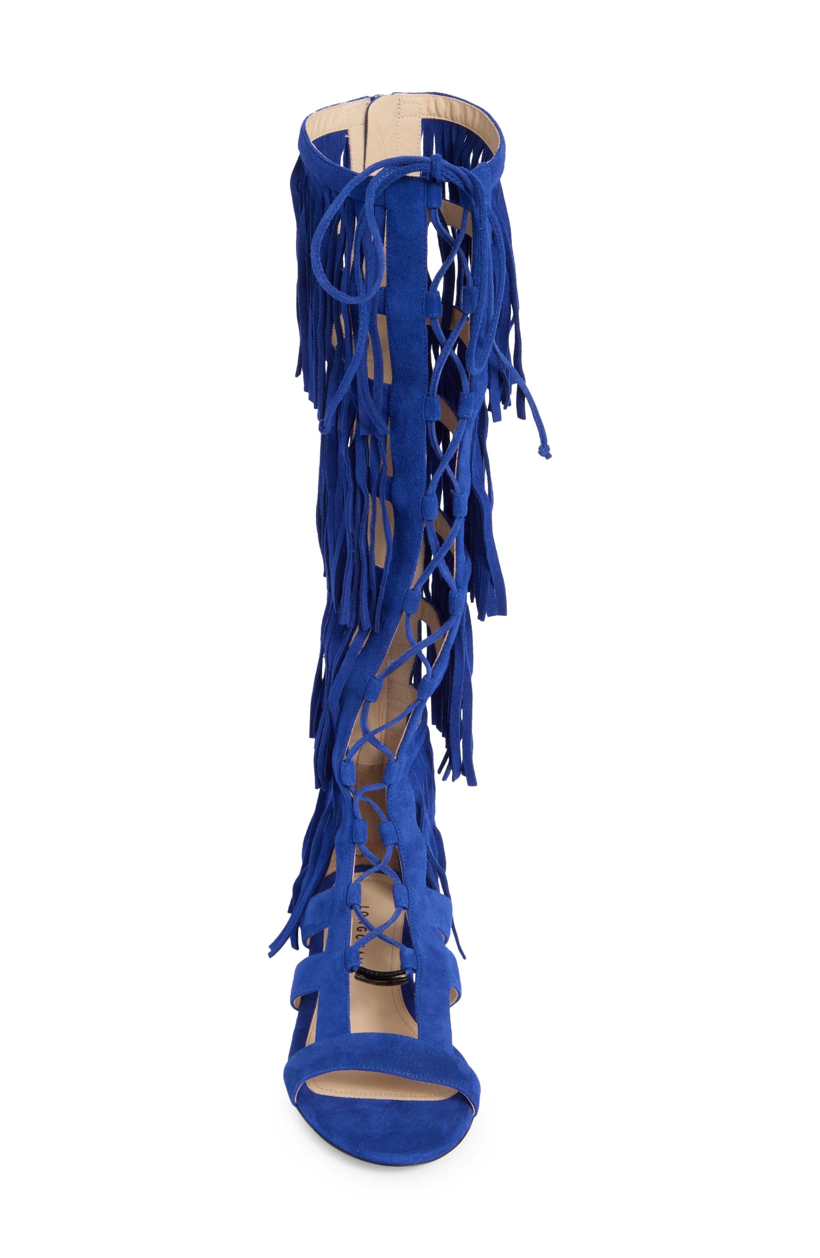 Longchamp Ghillie Lace-Up Fringe Sandal, Alternate, color, 