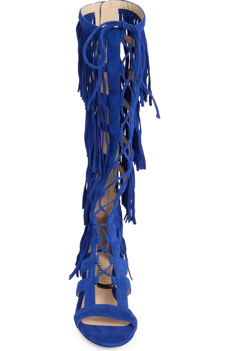 Longchamp Ghillie Lace-Up Fringe Sandal, Alternate, color,