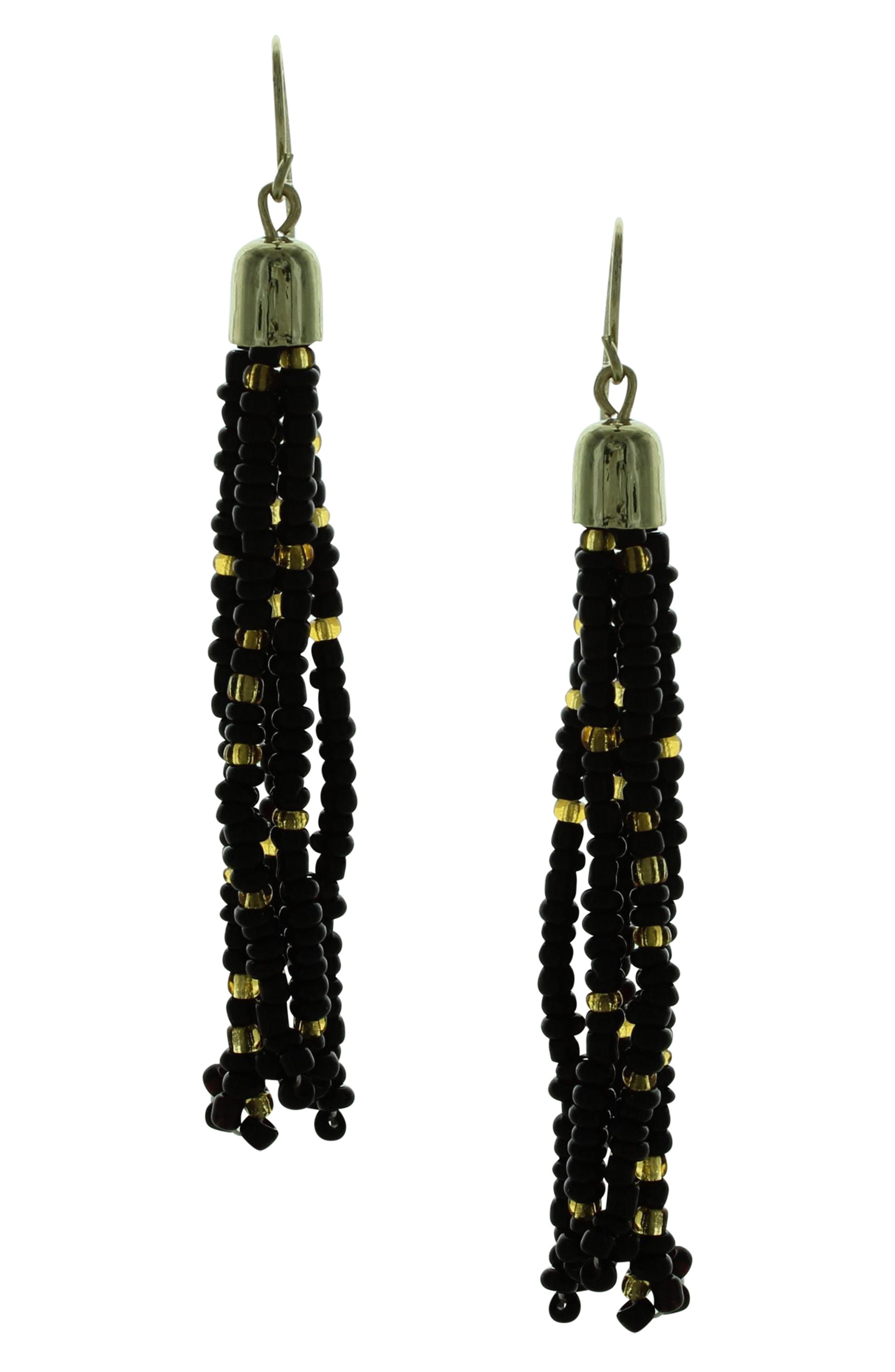 OLIVIA WELLES Isla Seed Bead Tassel Drop Earrings