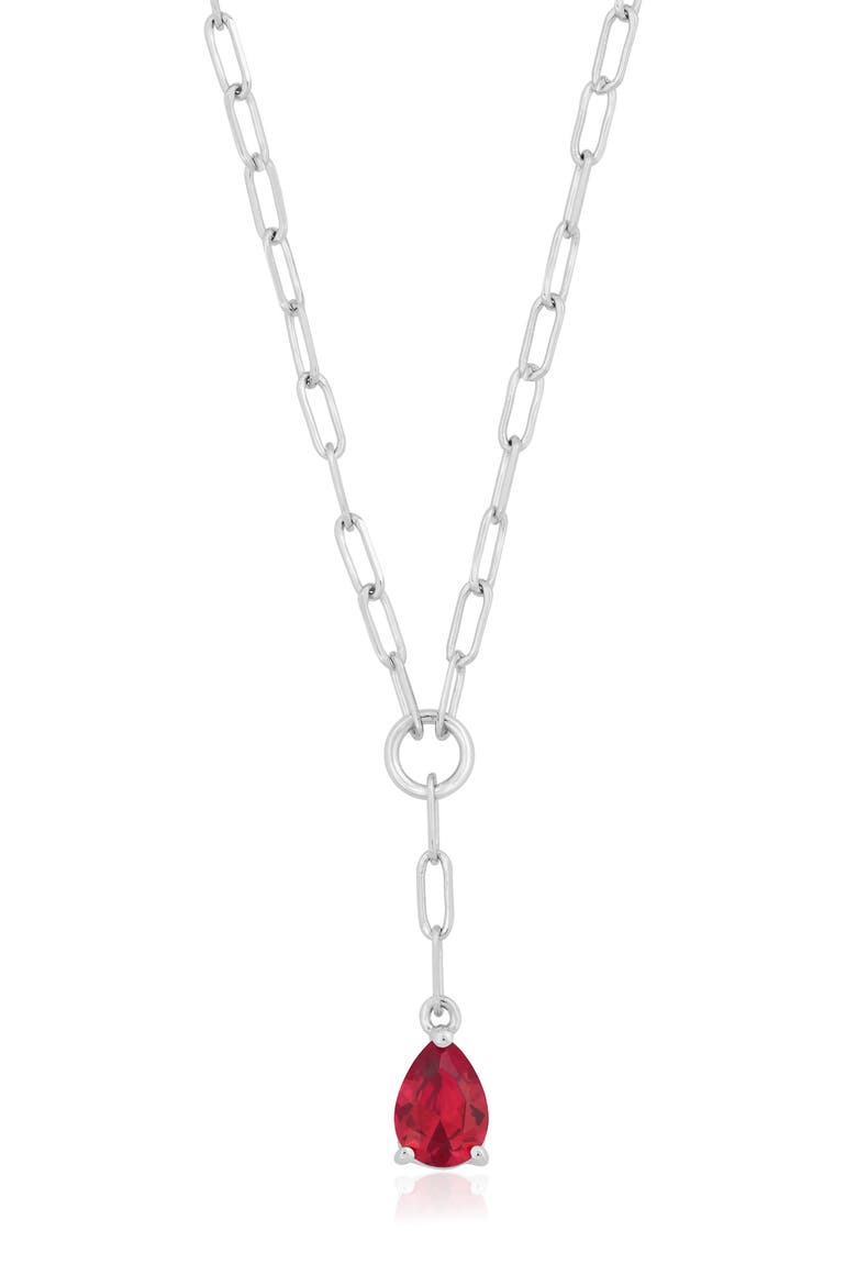 Pear-Cut Cubic Zirconia Paperclip Pendant Necklace, Main, color, RED