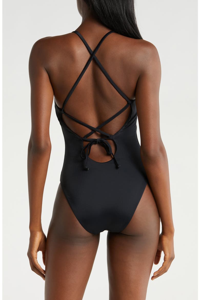 The Fiji Lace-Up Back One-Piece Swimsuit, Alternate, color, BLACK