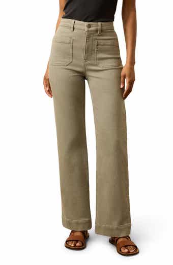 Patch Pocket High Waist Wide Leg Stretch Terry Pants
