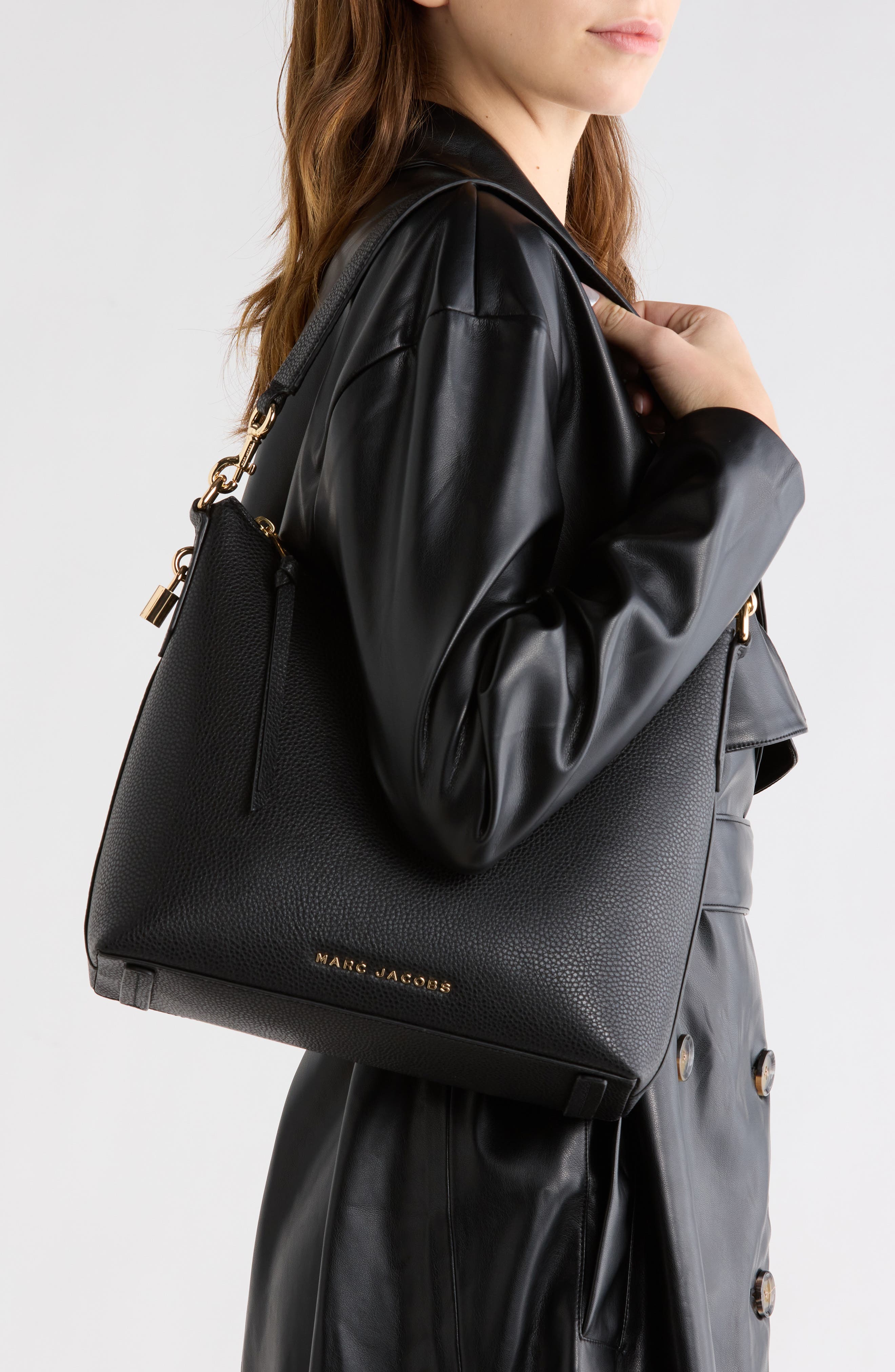 Marc Jacobs Drifter Pebbled Leather Large Hobo Bag, Alternate, color, Black