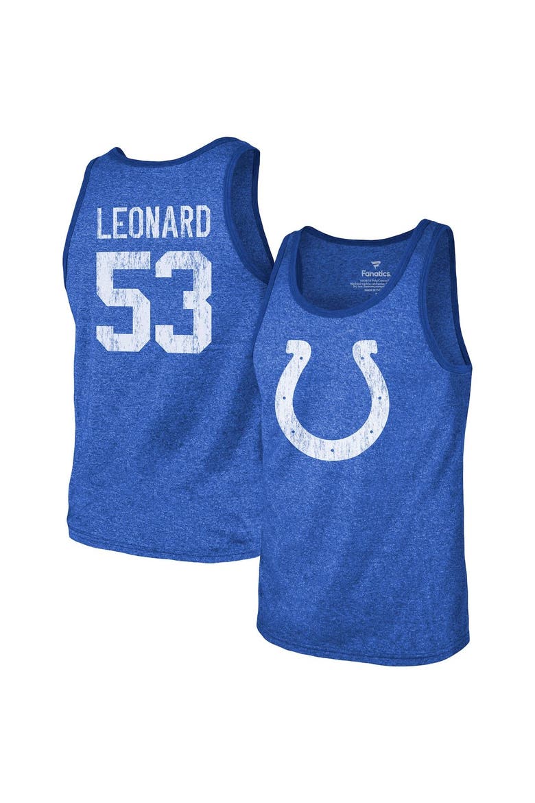 Men's Fanatics Branded Shaquille Leonard Royal Indianapolis Colts Name & Number Tri-Blend Tank Top, Main, color, Royal