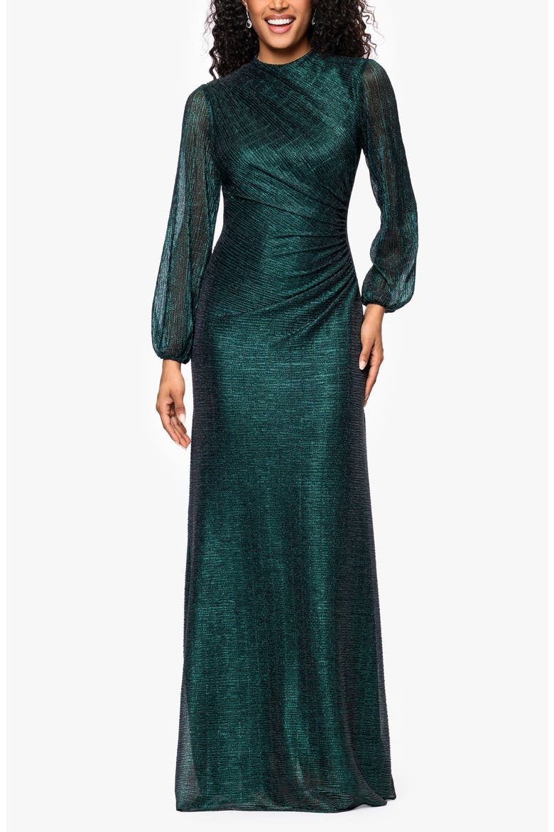 Metallic Crinkle Ruched Long Sleeve Trumpet Gown video