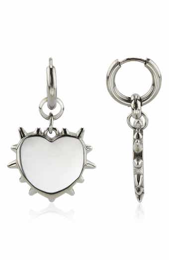 REBL Spiked Heart Drop Huggie Hoop Earrings