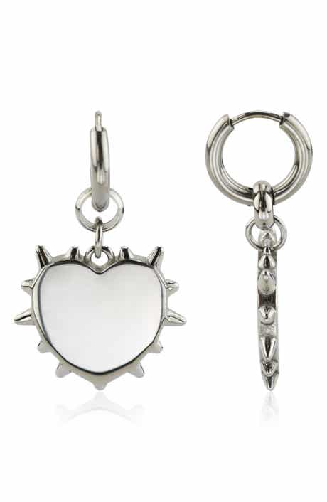 REBL Spiked Heart Drop Huggie Hoop Earrings