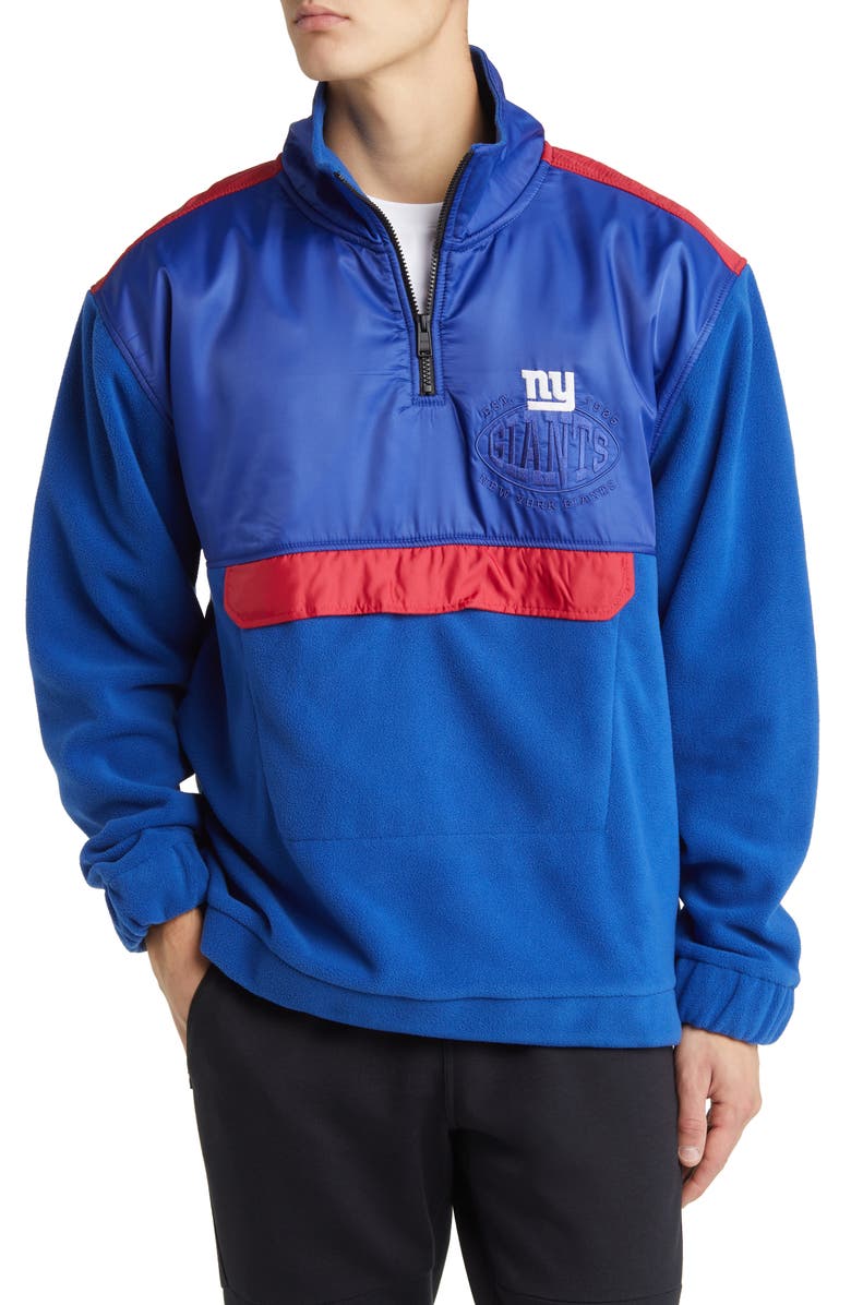 BOSS x NFL Fumble Mixed Media Quarter Zip Pullover, Main, color, New York Giants Dark Blue