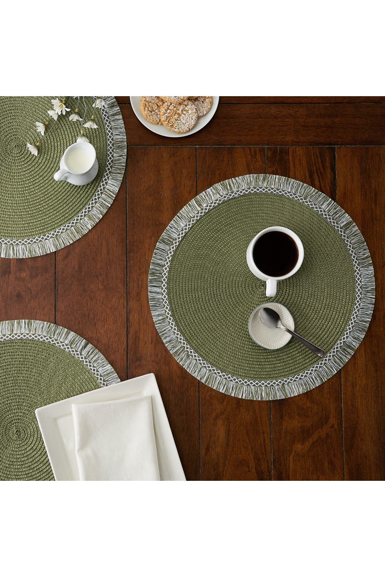 Round Fringed Placemat Set/6, Alternate, color, Sage