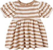 QUINCY MAE Darla Havest Stripe Puff Sleeve Organic Cotton Dress with Bloomers