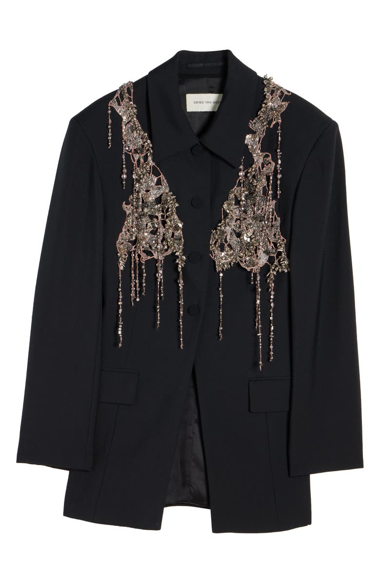 Dries Van Noten Embellished Wool & Mohair Cutaway Jacket, Alternate, color, Black