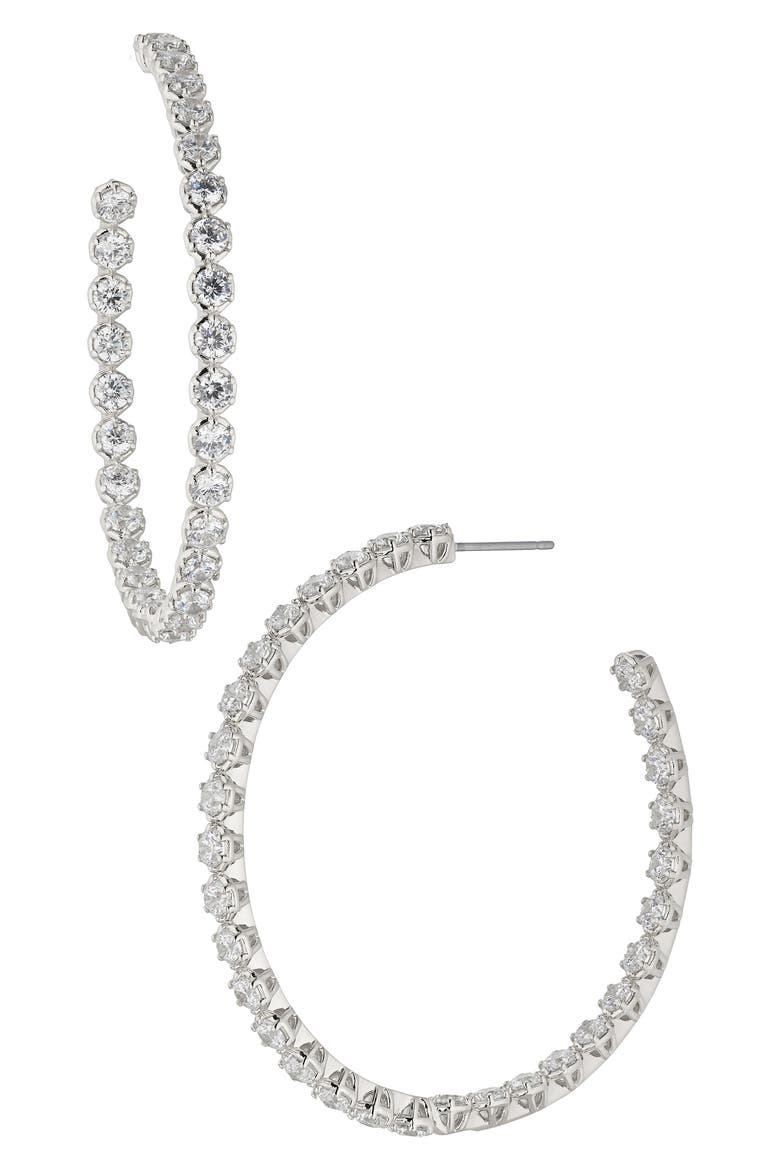 Large Cleo Cubic Zirconia Inside Out Hoop Earrings, Main, color, RHODIUM