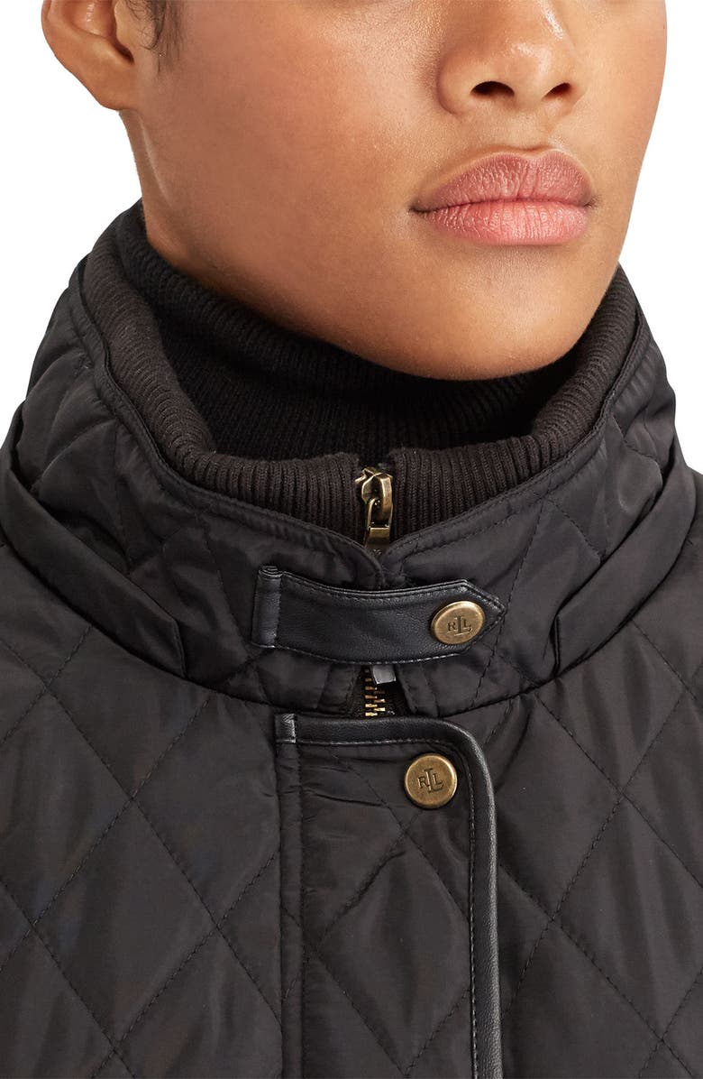 Lauren Ralph Lauren Diamond Quilted Jacket with Faux Leather Trim, Alternate, color,