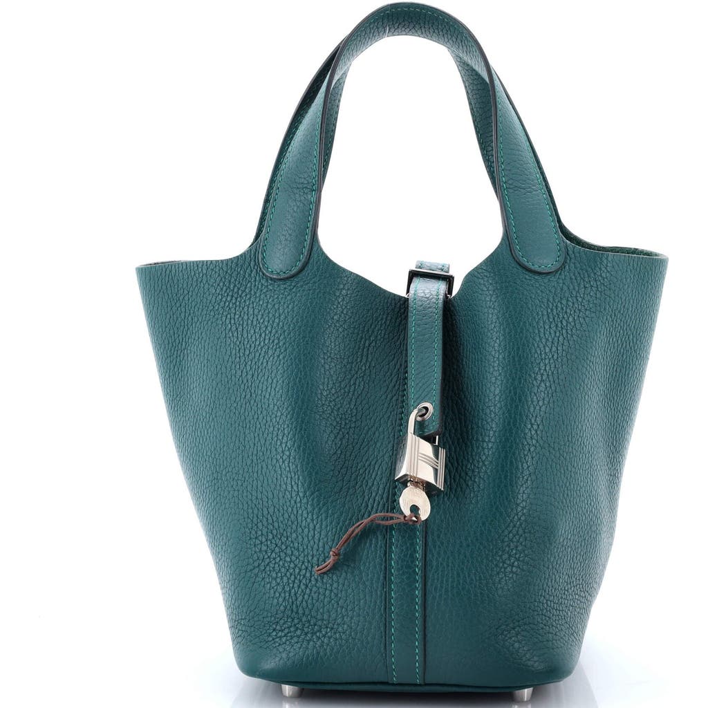 Pre-owned Hermes Hermes Picotin Lock Bag Clemence Pm In Green
