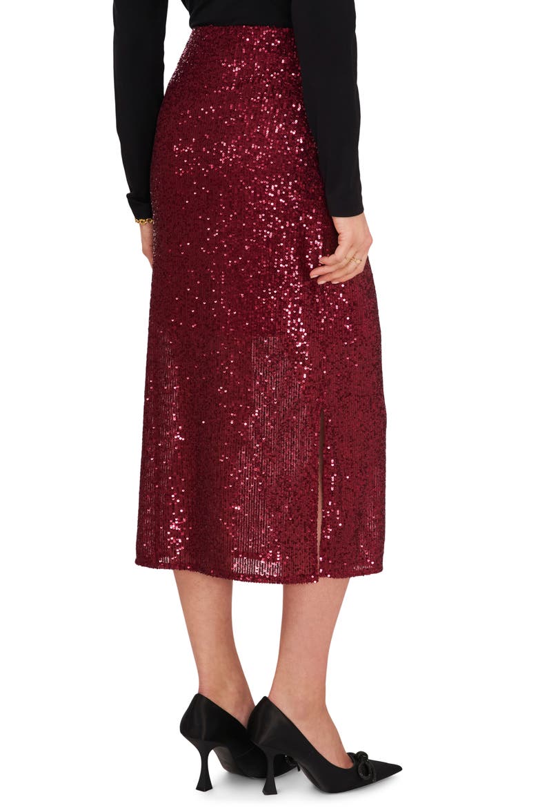 Sequin Slit Hem Midi Skirt, Alternate, color, DARK WINE