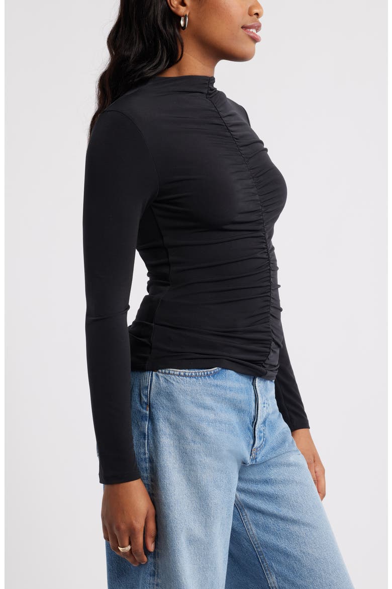 Shirred Mock Neck Top, Alternate, color, BLACK