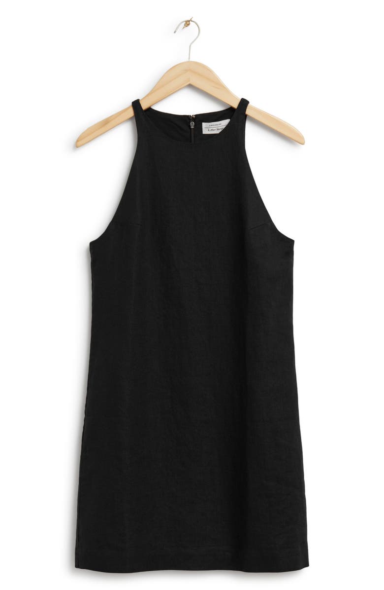 & Other Stories Cutaway Linen Minidress, Alternate, color, Black