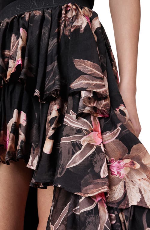 Allsaints Cavarly Layered Ruffle High-low Maxi Skirt In Adena Black