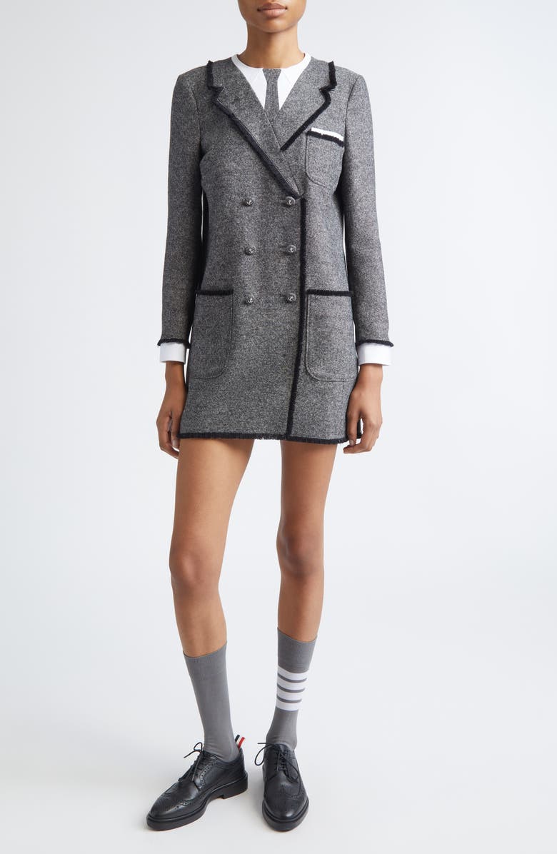 Thom Browne Donegal Long Sleeve Wool Dress, Main, color, Black/ White