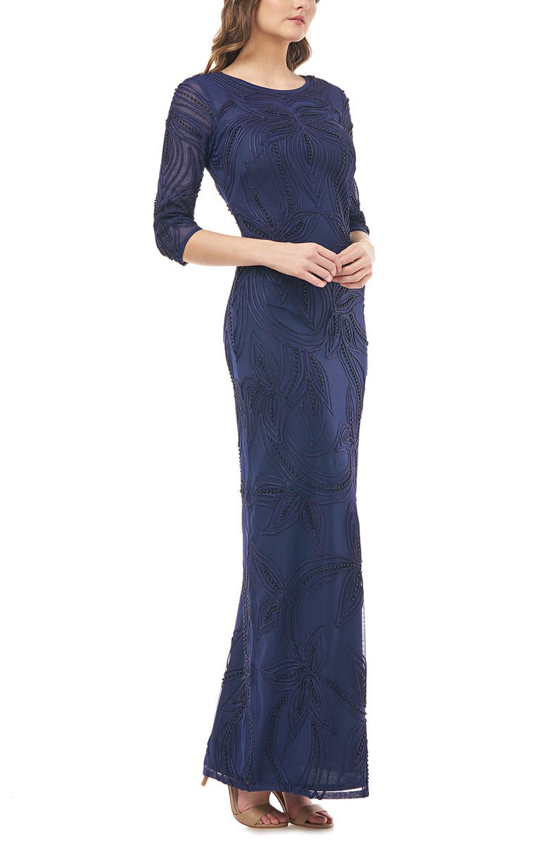 JS Collections Pearl Beaded Soutache Column Gown, Main, color,