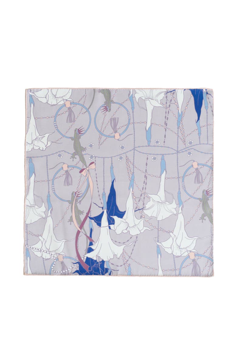 Lost Pattern Datura Silk Pocket Square, Main, color, Silver