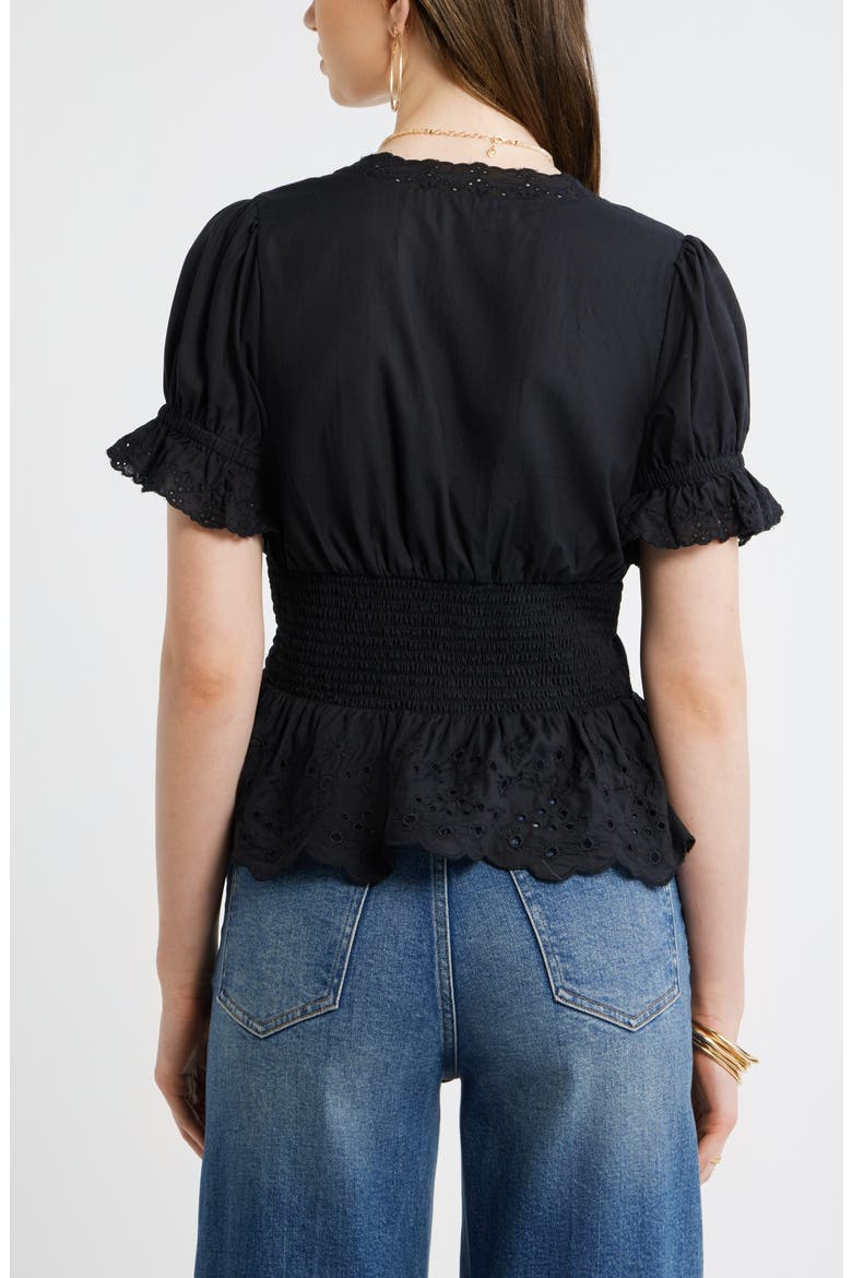 Cutwork Peplum Top, Alternate, color, BLACK