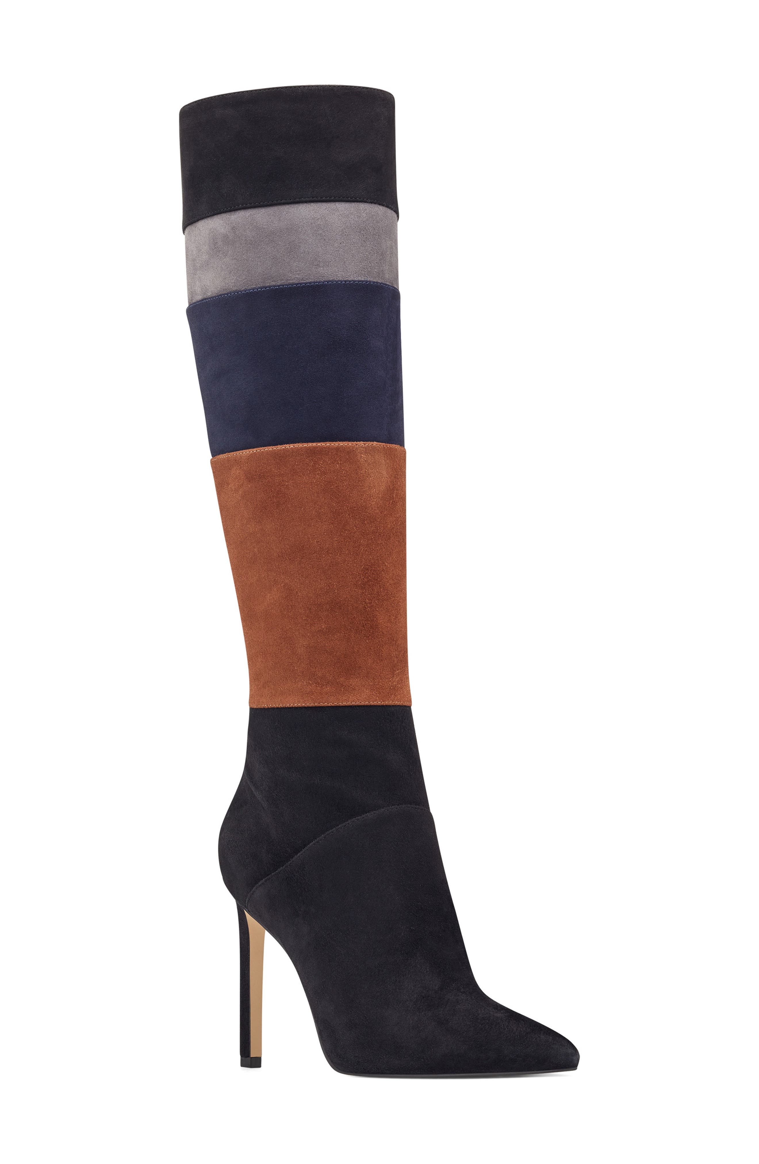 Toprank Blocked Knee High Boot, Main, color, BLACK MULTI SUEDE