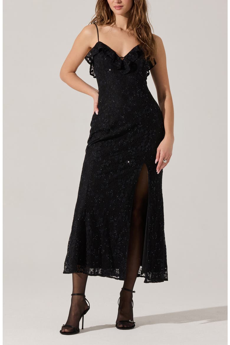 Leonie Lace & Sequin A-Line Dress, Alternate, color, BLACK