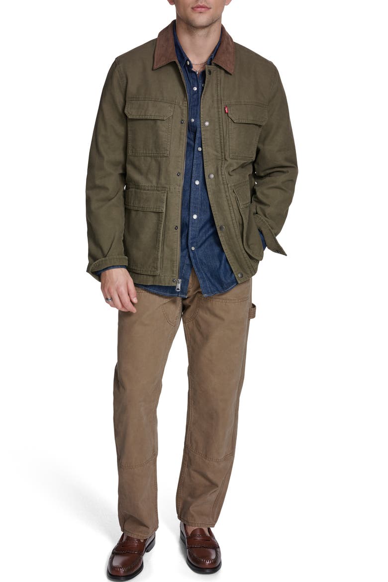 Corduroy Collar Cotton Canvas Jacket, Alternate, color, OLIVE TREE