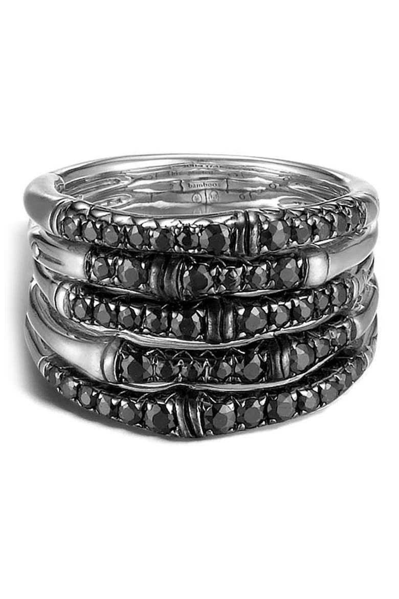 'Bamboo - Lava' Wide Pavé Sapphire Stack Ring, Alternate, color, SILVER/ BLACK SAPPHIRE
