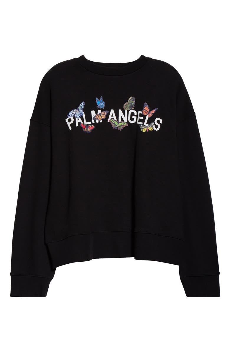 Palm Angels Butterfly Logo Graphic Stretch Cotton Sweatshirt, Alternate, color, 