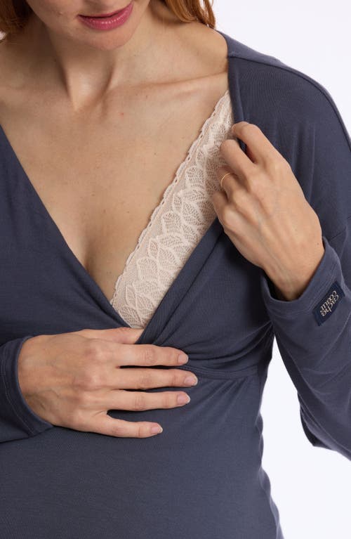 Cache Coeur Louna Maternity And Nursing Long Sleeve T-shirt In Blue
