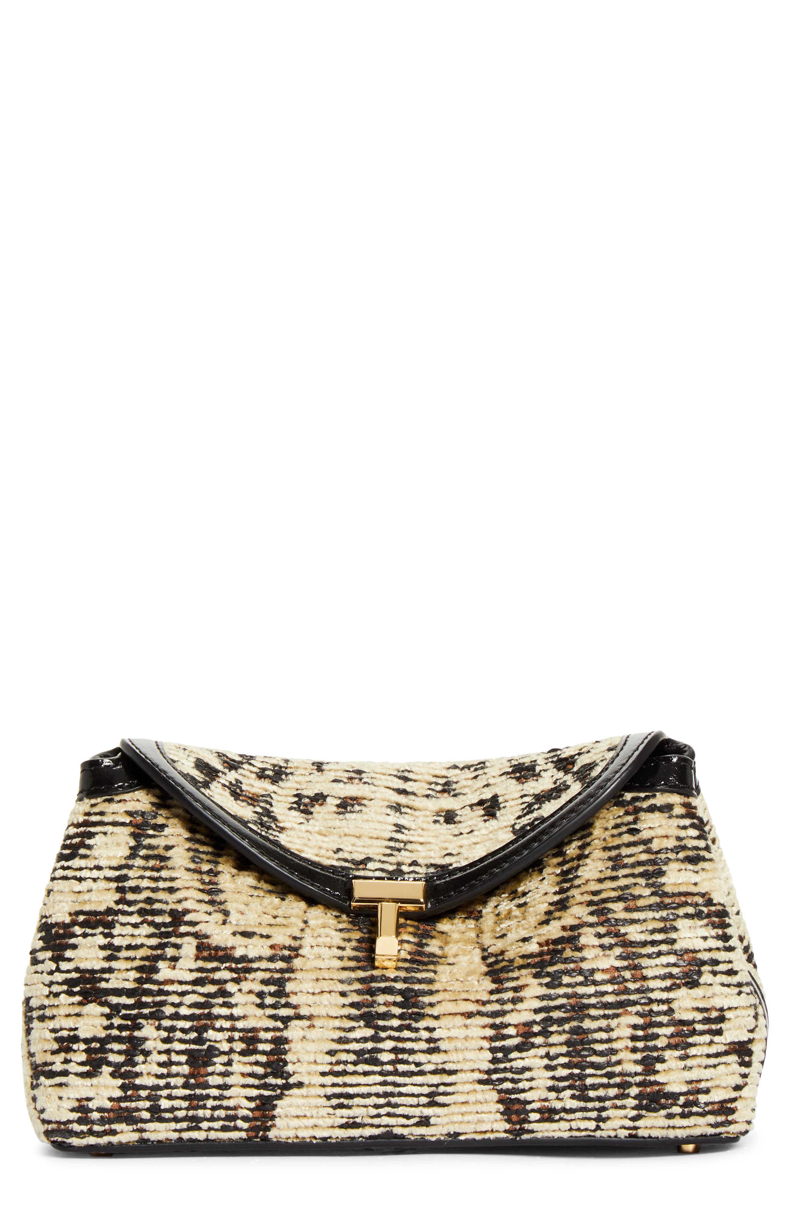 Mini T-Lock Paisley Jacquard Clutch, Main, color, RYE/ BLACK