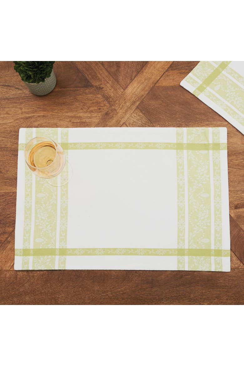 Rose Trellis Jacquard Peridot Cotton Woven Placemats Set of 6, 13" x 19", Alternate, color, Green