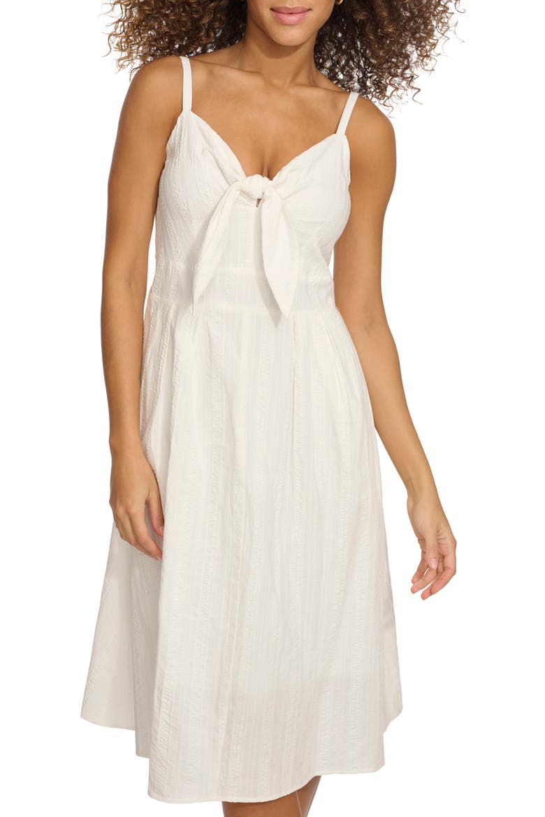 Bow Tie Front Cotton Minidress, Main, color, WHITE