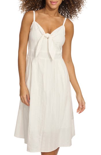 Kensie Women's Bow Tie-front Striped-texture Cotton Minidress In White