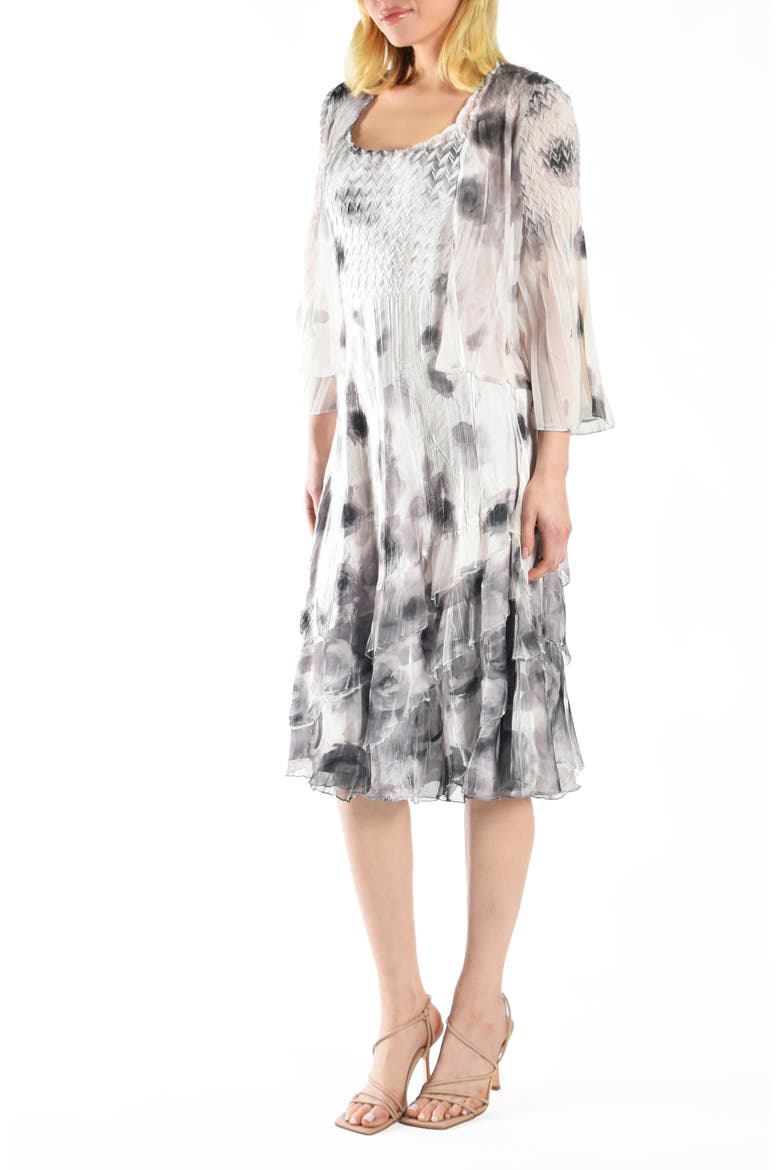 Charmeuse & Chiffon Dress with Jacket, Alternate, color, SHADOW FLORAL