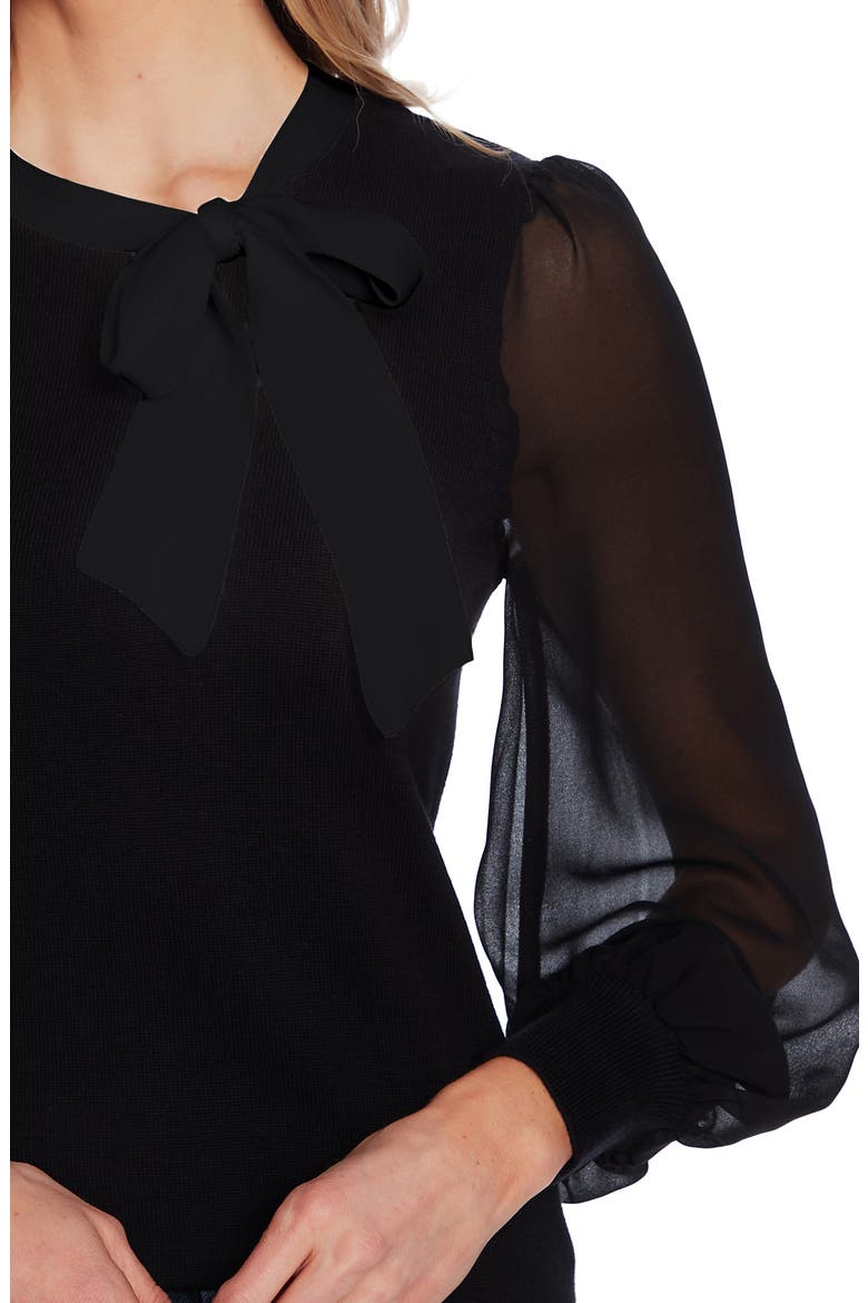 Sweet Tie Mixed Media Sweater, Alternate, color, RICH BLACK