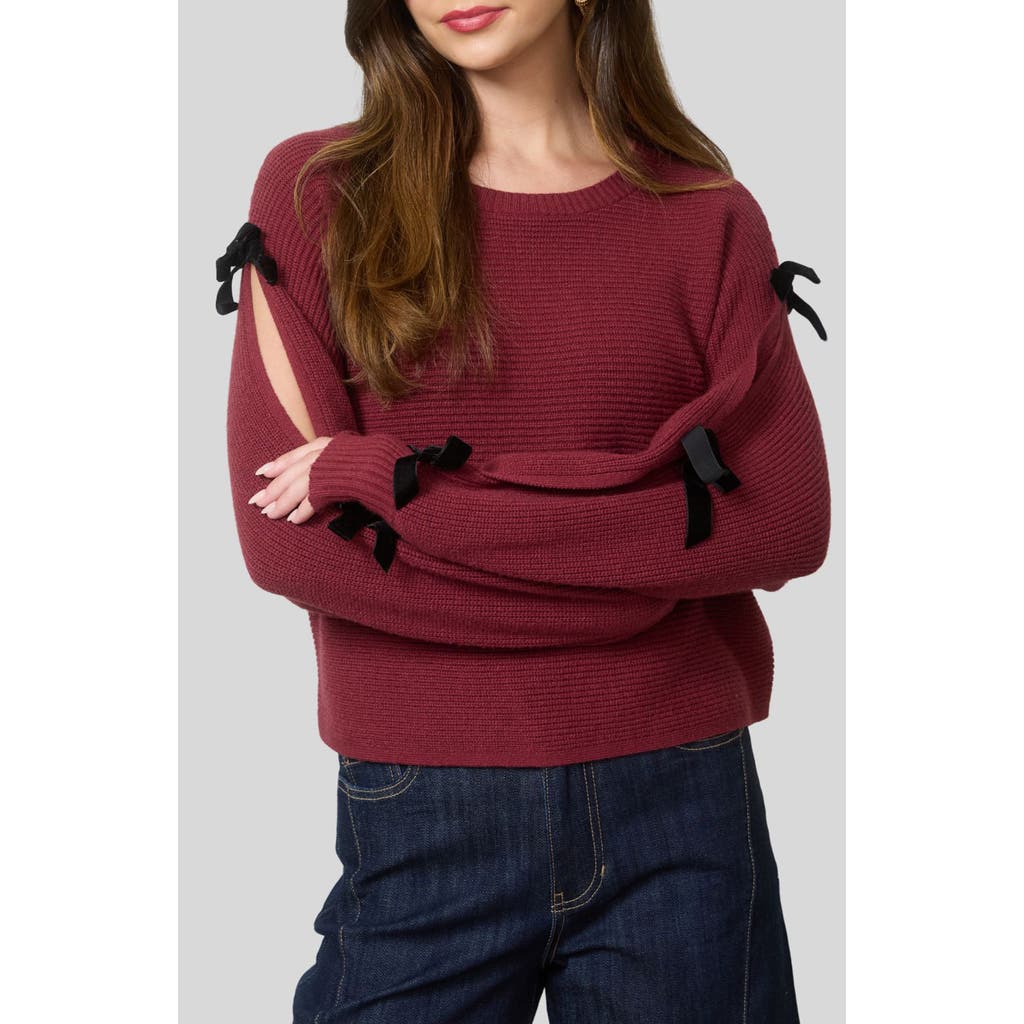 Blu Pepper Velvet Bow Sleeve Sweater In Burgundy