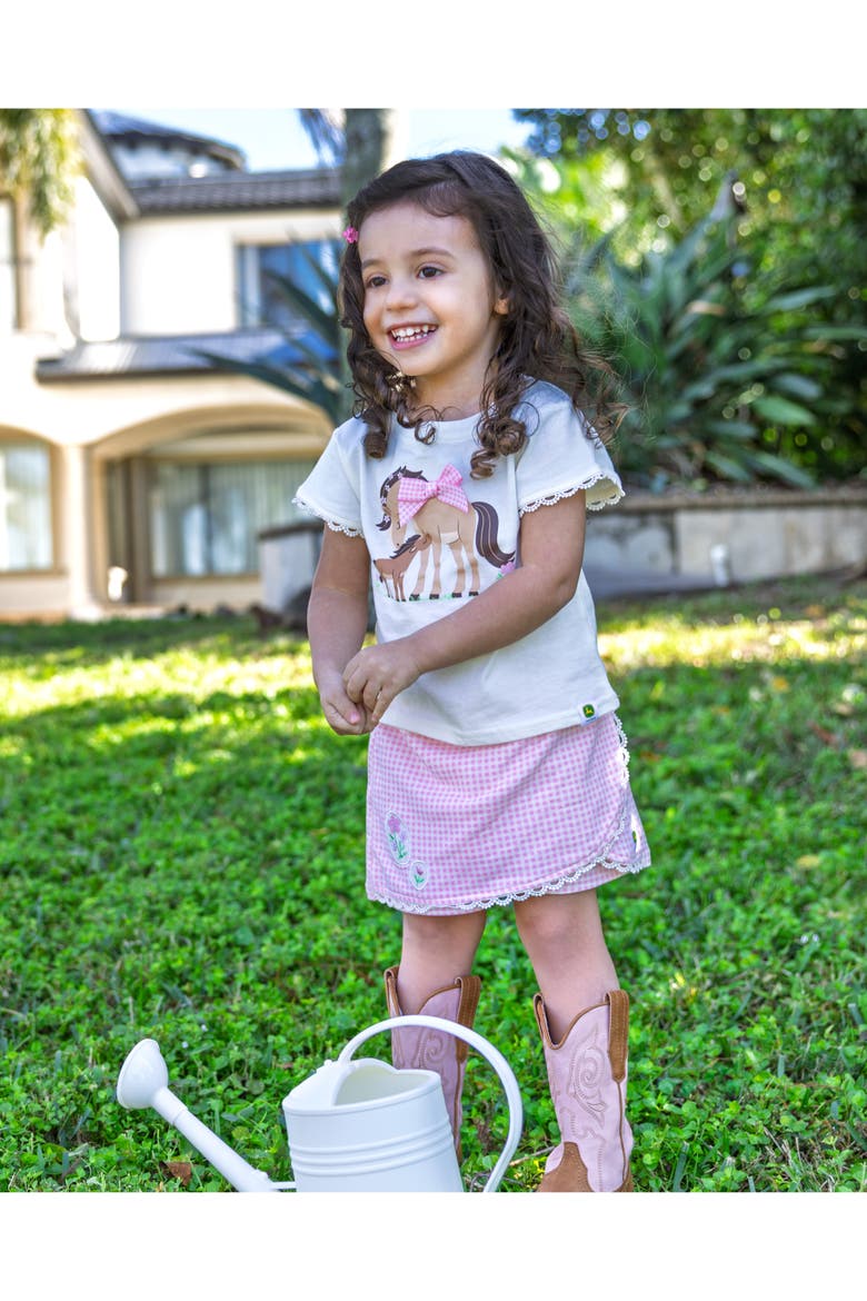 T-Shirt and Wrap Bottoms Set, Alternate, color, Pink Gingham
