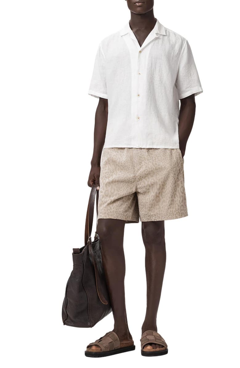 AllSaints Sepal Embroidered Linen Camp Shirt, Alternate, color, White