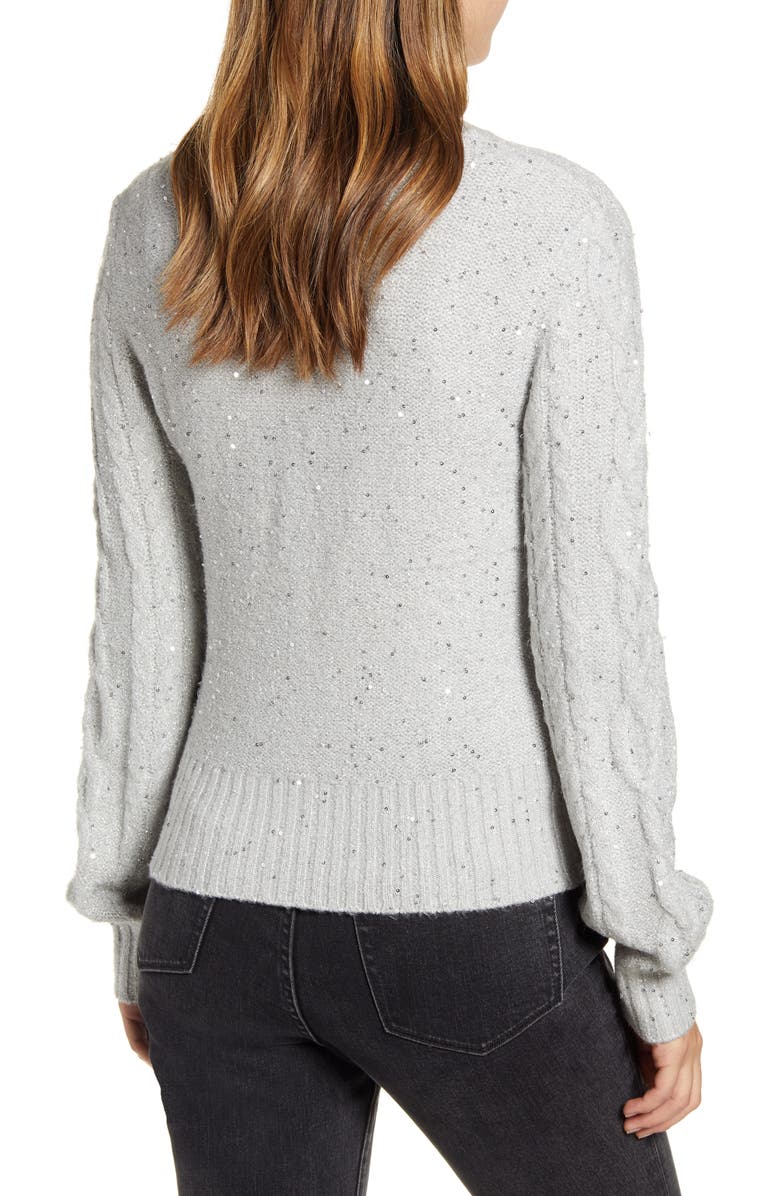 Rachel Parcell Sequin Cable Knit Puff Sleeve Sweater, Alternate, color, 