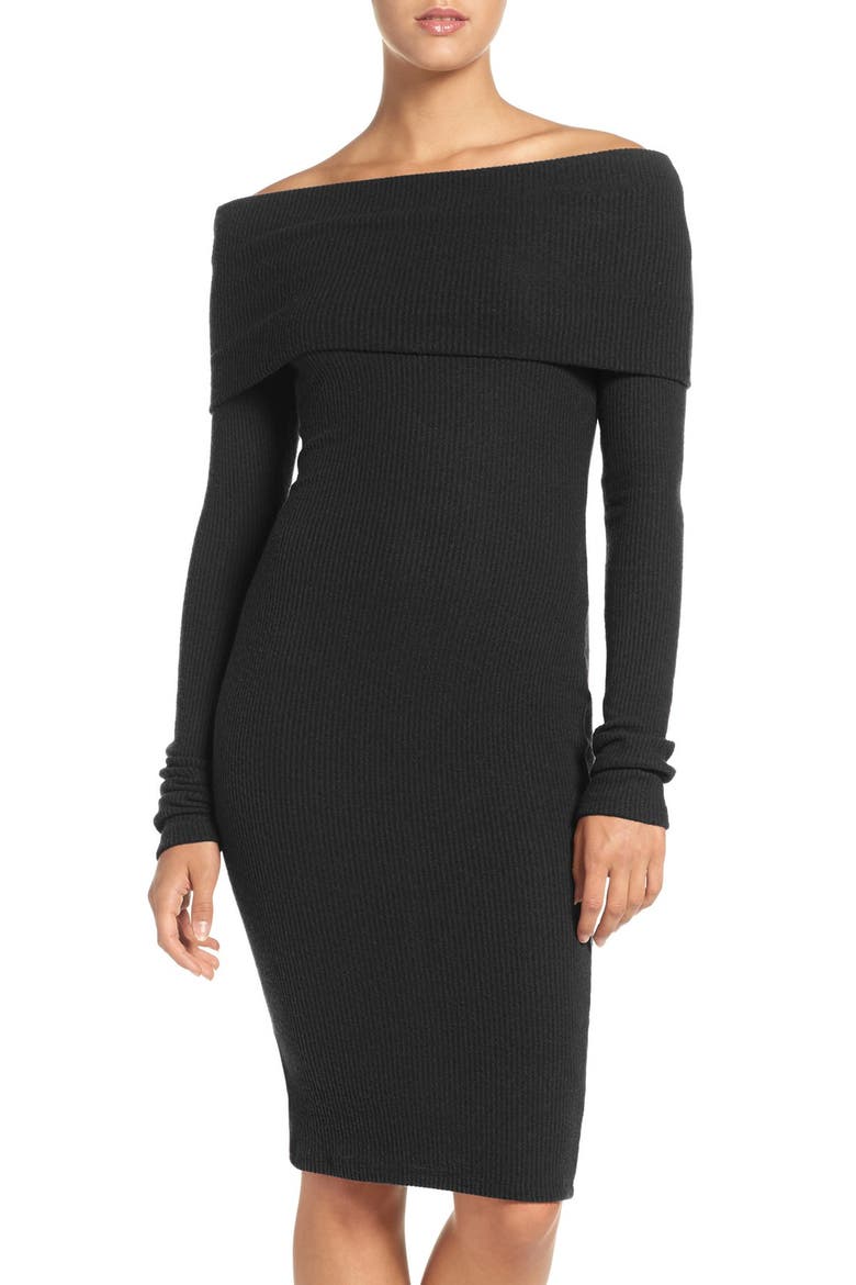 Off the Shoulder Body-Con Sweater Dress, Main, color, BLACK